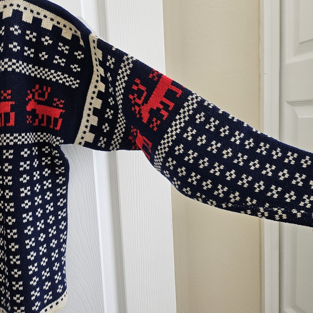 An Olympic Original Medium Nordic Sweater Norway Navy Red Deer Fair Isle Wool - Picture 2 of 10